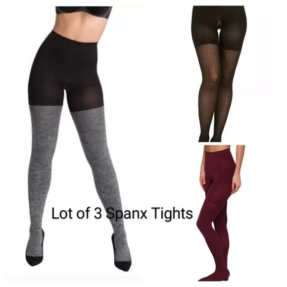 Lot of 3 Spanx Shaping Tights Marled grey, Wishbone, Currant Burgundy red 2/B - Picture 1 of 13
